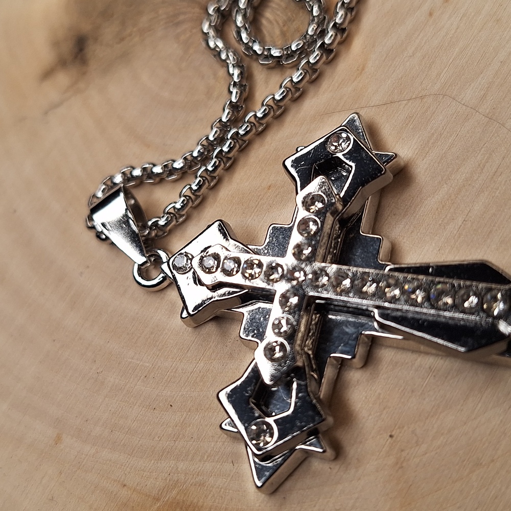 3 Layer  Cross Pendant Men's Necklace - Picture 11 of 11